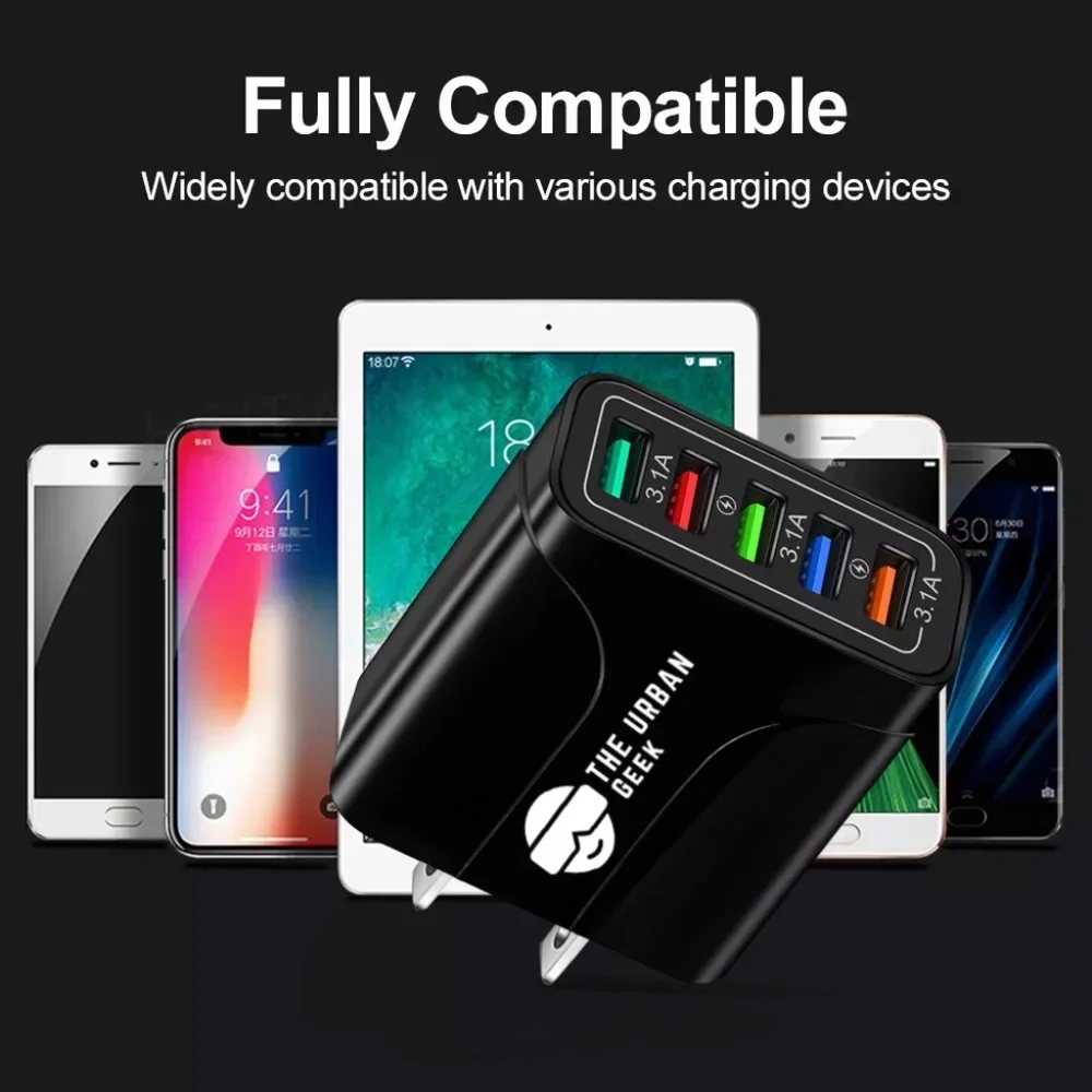 48 Watt 4-Port USB 3.0 Fast Charging Adapter Compatible with Apple, Android, Etc